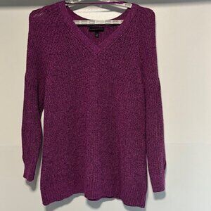 Lane Bryant Pullover Sweater 18/20 Purple Cold Shoulder Open Knit V Neck Minimal